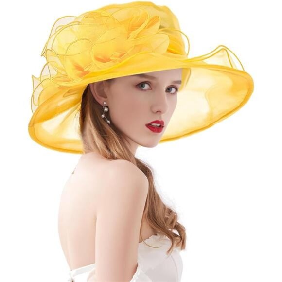Organza Church Fascinator Hats 034 Yellow